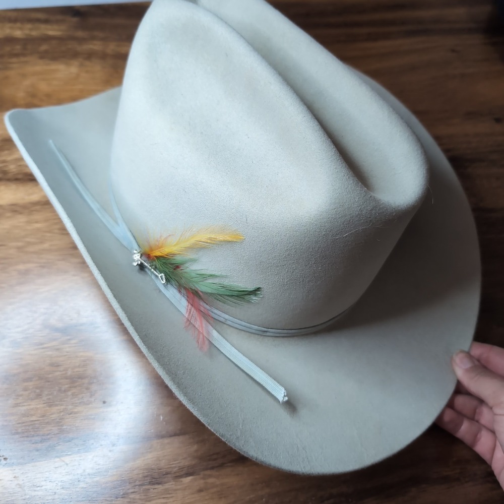 Stetson 5X Beaver Felt Cowboy Hat Silver Belly Western Cattleman Size 7 3/8 Box